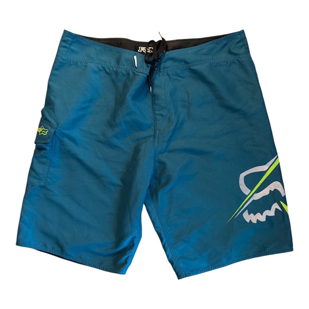 Fox Racing Mens Teal Blue Graphic Board Shorts Swim Trunks Size 38 08831